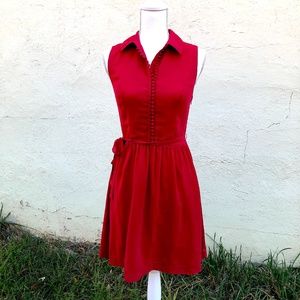 Red Sleeveless Dress Size S  Collared Button Up